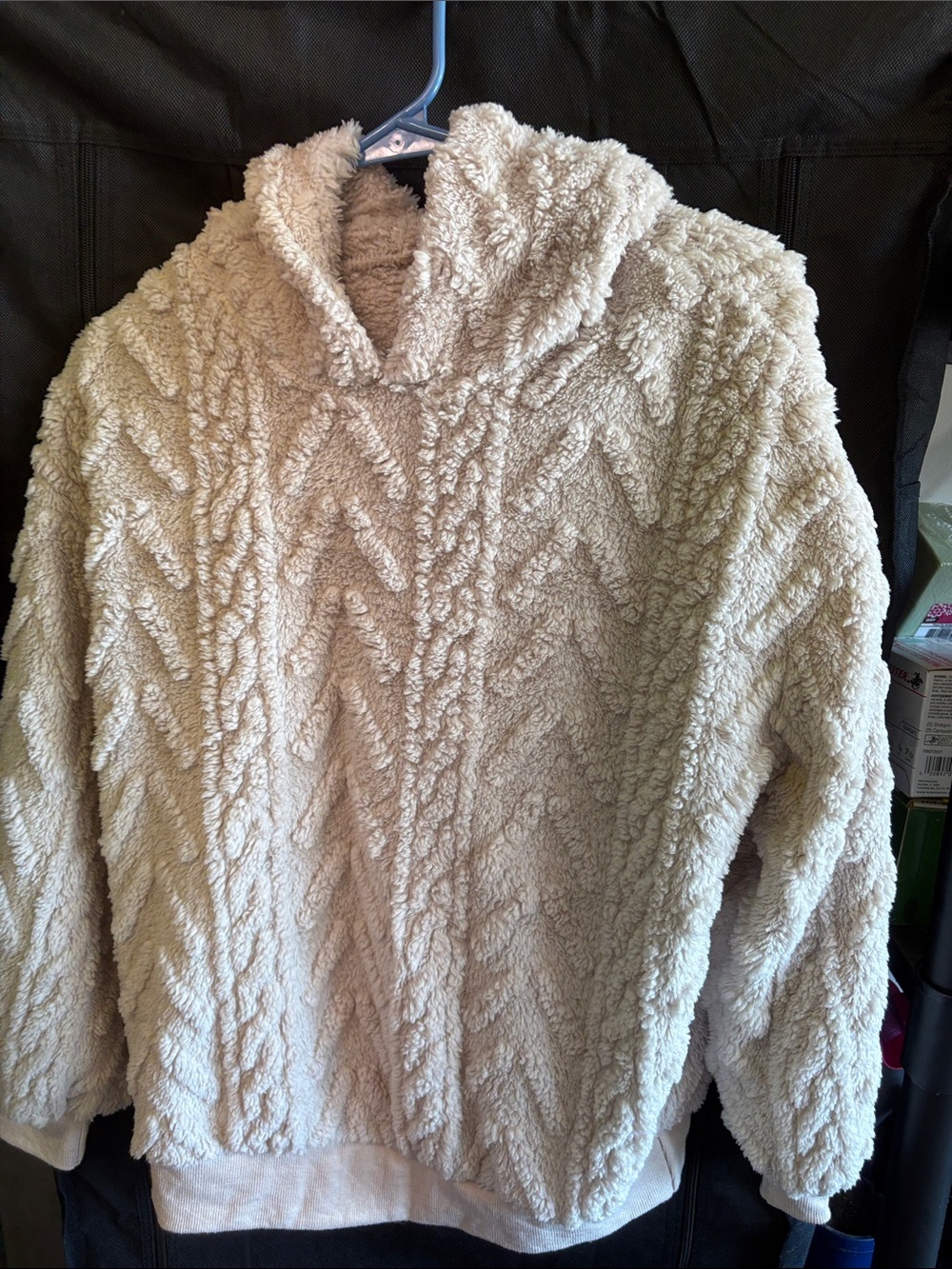 SHEIN Cream Sherpa Cable-Knit Hoodie Jacket
